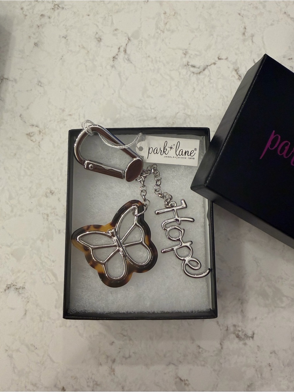 Park Lane Tortoiseshell Butterfly Keyring with Silver 'Hope' Charm